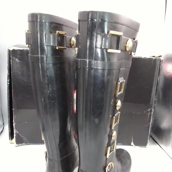 Hunter Regent Hurlington Boots Size UK 3 EU 36 Black Gold Wellington Wellie £195 - Picture 3 of 12